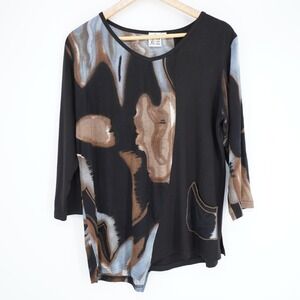 Parsley & Sage Tunic Top Women XL Abstract Black Art to Wear 3/4 Sleeve Boho